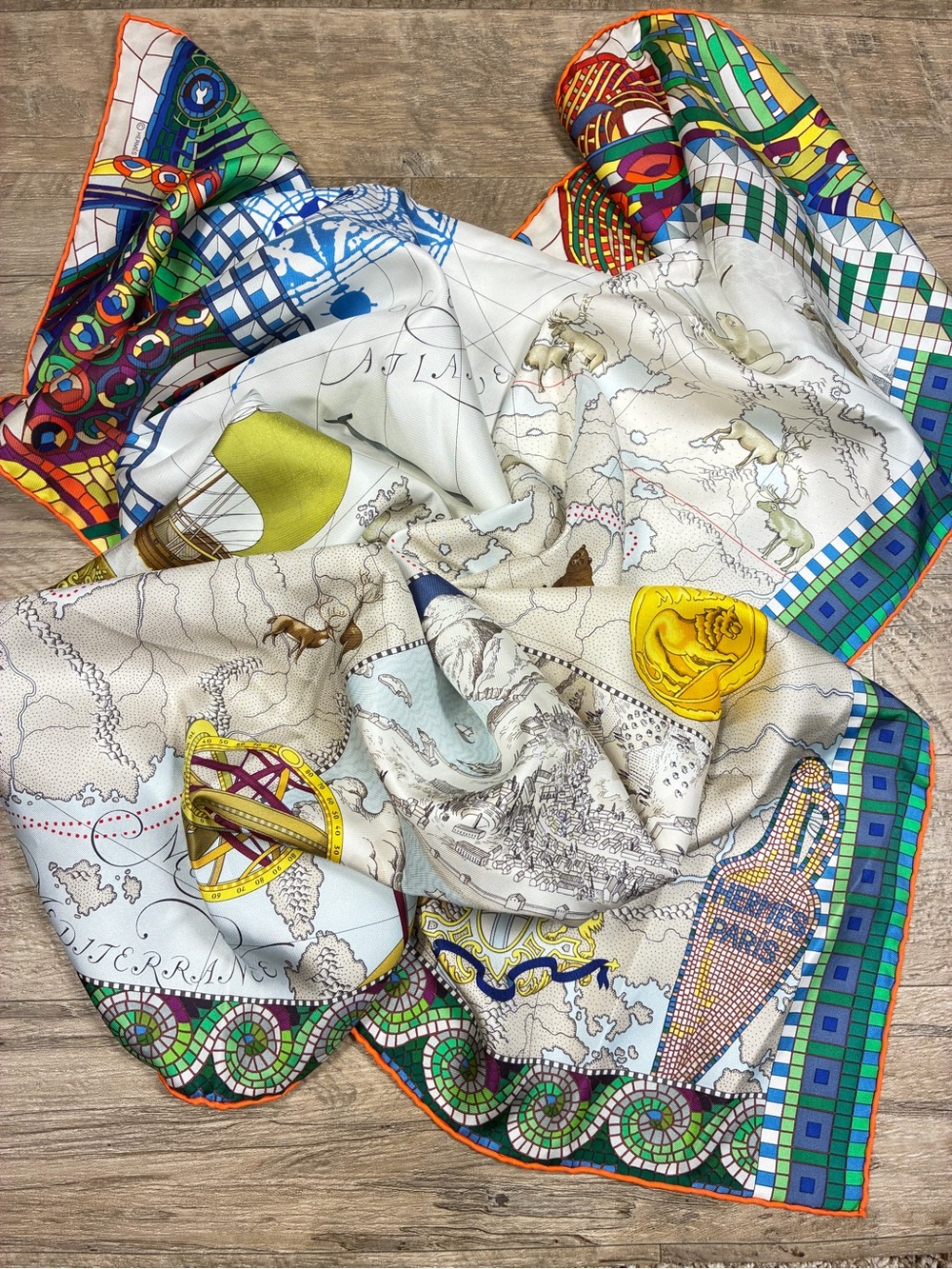 Hermes Voyage De Le Pytheas Silk Printed Square Scarf